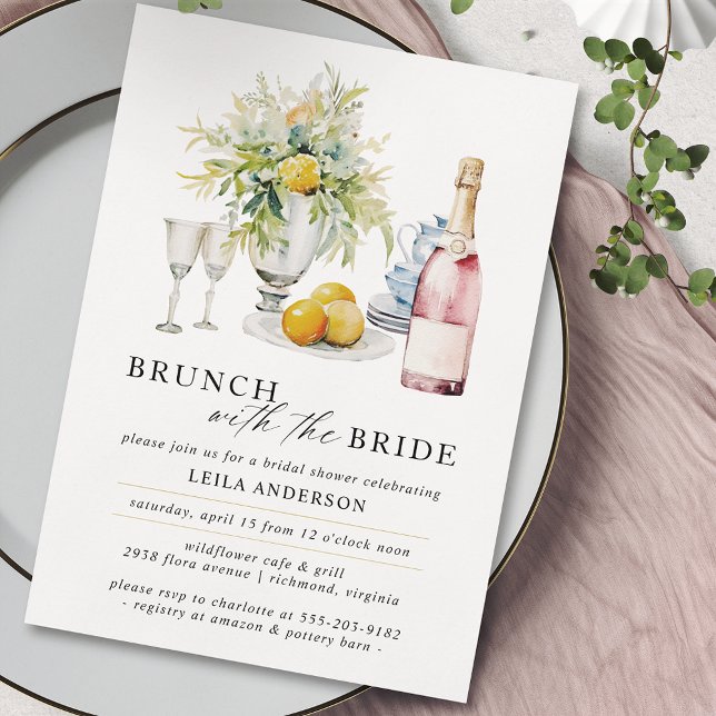 Invitation Champagne ou vin rose | Fête des mariées de brunch (Créateur téléchargé)