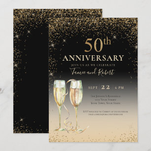 Invitation Champagne Parties scintillant d'or chic 50e annive