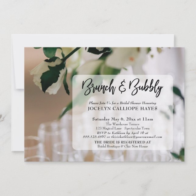 Invitation Champagne Photo Brunch & Bubbly écriture manuscrit (Devant)