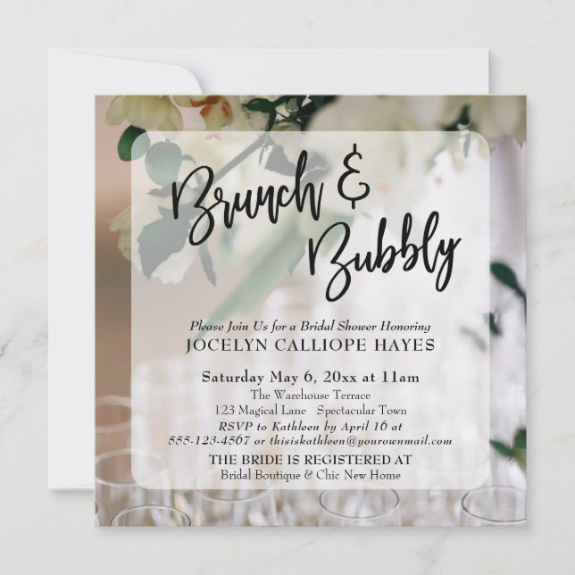 Invitation Champagne Photo Brunch & Bubbly Écriture manuscrit (Devant)