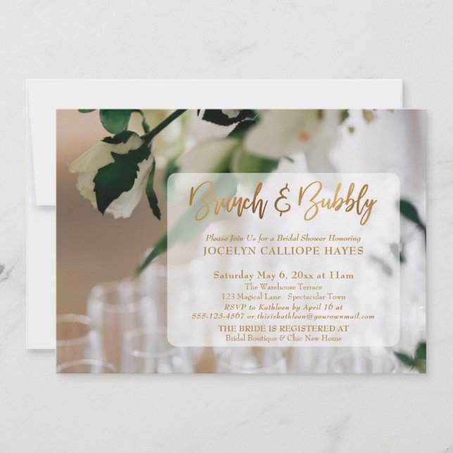 Invitation Champagne Photo Brunch & Bubbly Or écriture manusc (Devant)