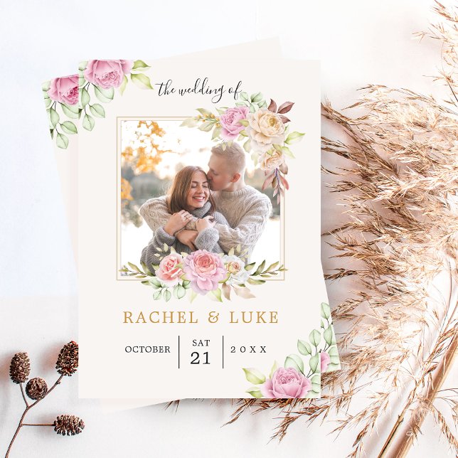 Invitation Champagne PHOTO Floral Style Mariage (Créateur téléchargé)