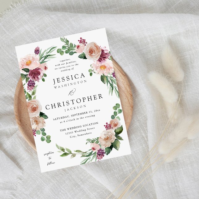 Invitation Champagne & Pink Floral 2 Mariage (Créateur téléchargé)