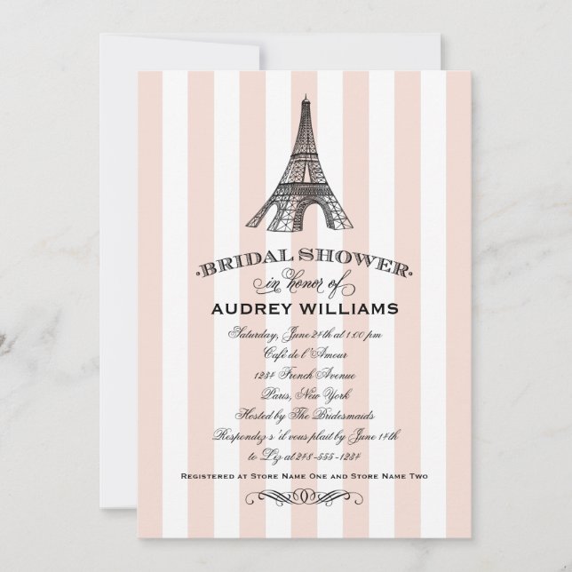 Invitation Champagne Pink Paris Tour Eiffel Fête des mariées (Devant)