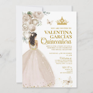 Invitation Champagne Quinceañera 15 Anos Fleurs Couronne d'or