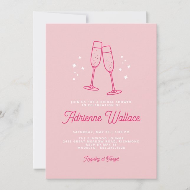 Invitation Champagne Retro | Fête des mariées rose pâle (Devant)