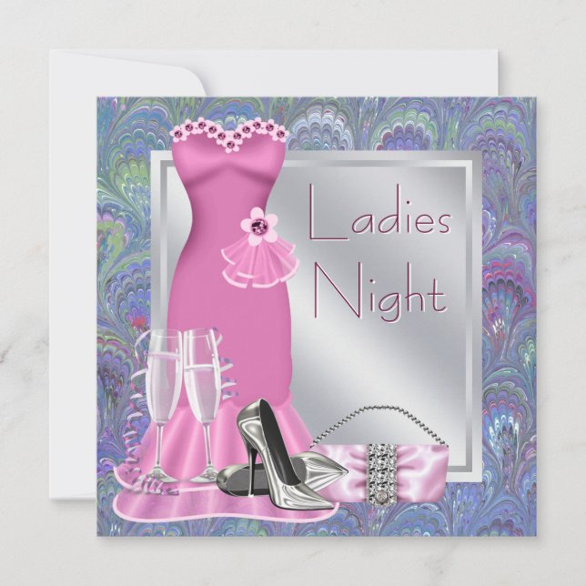 Invitation Champagne rose argenté violet rose femme nuit (Devant)