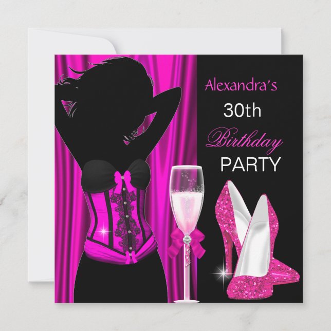 Invitation Champagne rose glamour fête d'anniversaire (Devant)