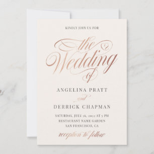 Invitation Champagne Rose Gold Ivory Calligraphie Mariage Inv