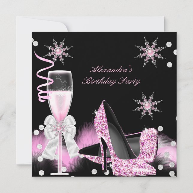 Invitation Champagne Rose Haut talons fête d'anniversaire (Devant)