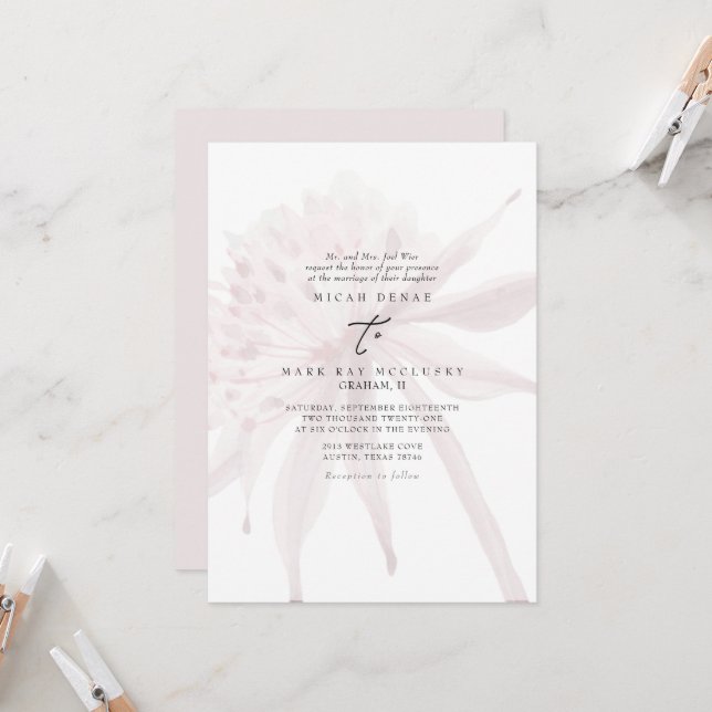 Invitation Champagne rose Muet Mariage Floral (Devant/Arrière en situation)