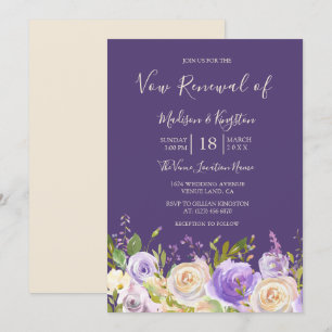 Invitation Champagne Rose Purple Fleurs Vow renouvellement in