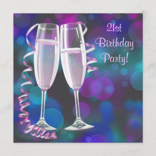 Invitation Champagne rose violet femmes 21ème anniversaire fê