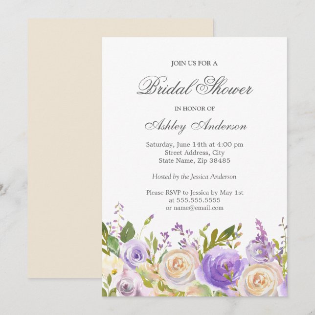 Invitation Champagne Rose violet Rose violet Fête des mariées (Devant / Derrière)