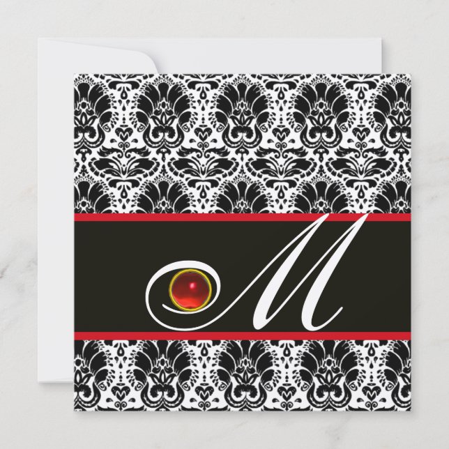 Invitation CHAMPAGNE ROUGE BLANC NOIR DAMASK MONOGRAM Ruby (Devant)