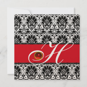 Invitation CHAMPAGNE ROUGE BLANC NOIR DAMASK MONOGRAM Ruby