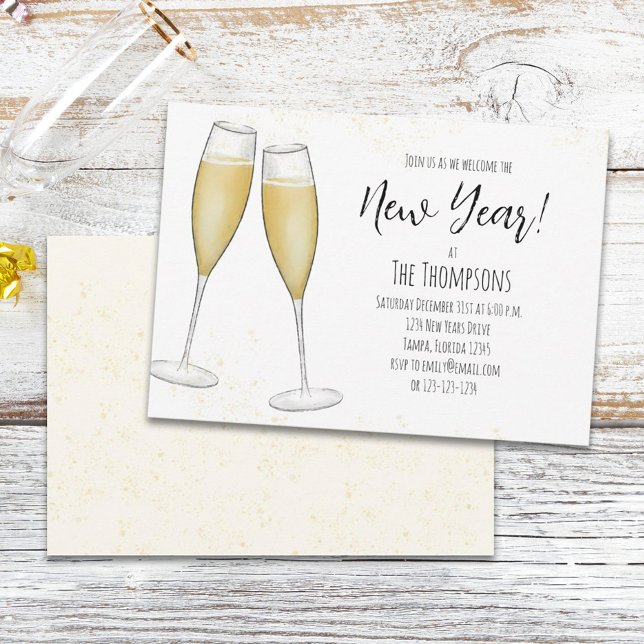 Invitation Champagne simple de nouvelle année Couleur d'eau (Créateur téléchargé)