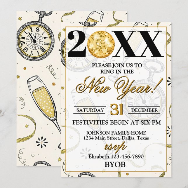 Invitation Champagne Toast 2026 New Years Eve Party (Devant / Derrière)