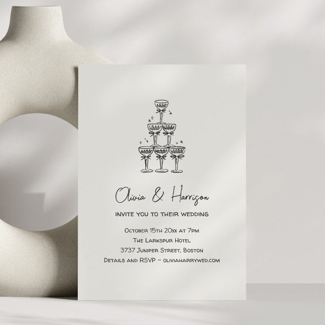 Invitation Champagne Tower Doodle Custom Name Wedding (Créateur téléchargé)