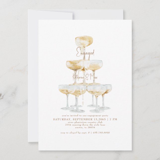 Invitation Champagne Tower Gold Text Engagement Partie II (Devant)