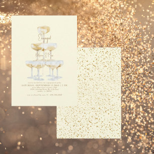 Invitation Champagne Tower Gold Texte Jaune Partie d'engageme