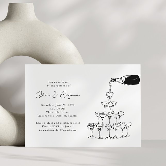Invitation Champagne Tower Sketch Engagement Party (Créateur téléchargé)