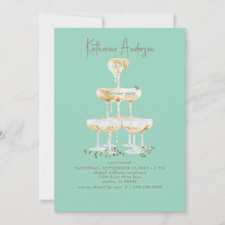 Invitation Champagne Tower Turquoise 30th Birthday Party 