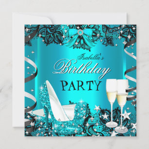 Invitation Champagne turquoise haute hauteur Dentelle noire f