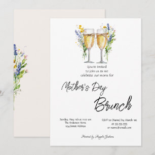 Invitation Champagne Verre Fleur sauvage Fête des Mères Brunc