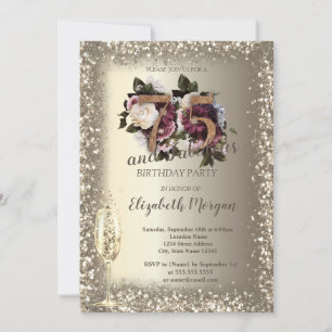 Invitation Champagne Verre Or Confetti Frame Floral 75e