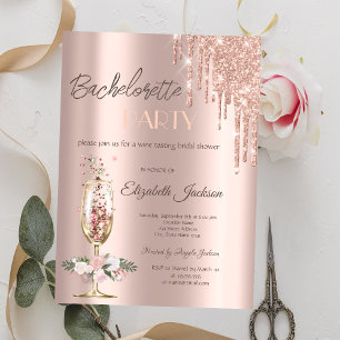 Invitation Champagne Verre Rose Bachelorte Party
