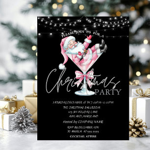 Invitation Champagne Verre rose Santa Claus Compagnie de Noël