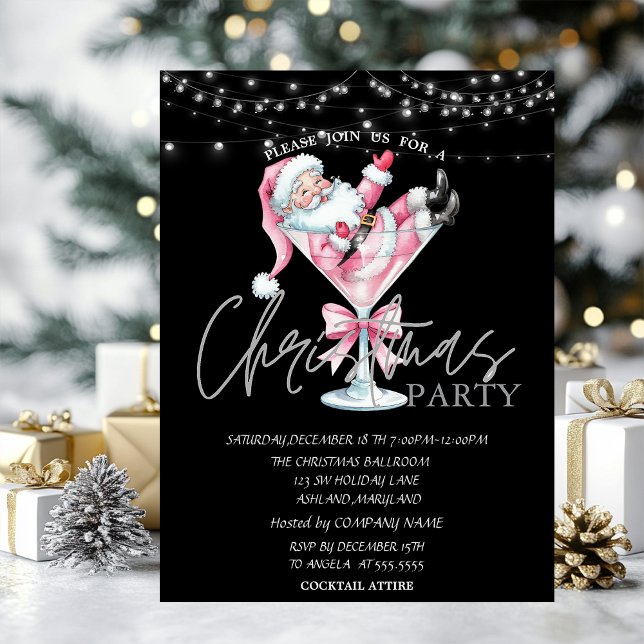 Invitation Champagne Verre rose Santa Claus Compagnie de Noël (Créateur téléchargé)