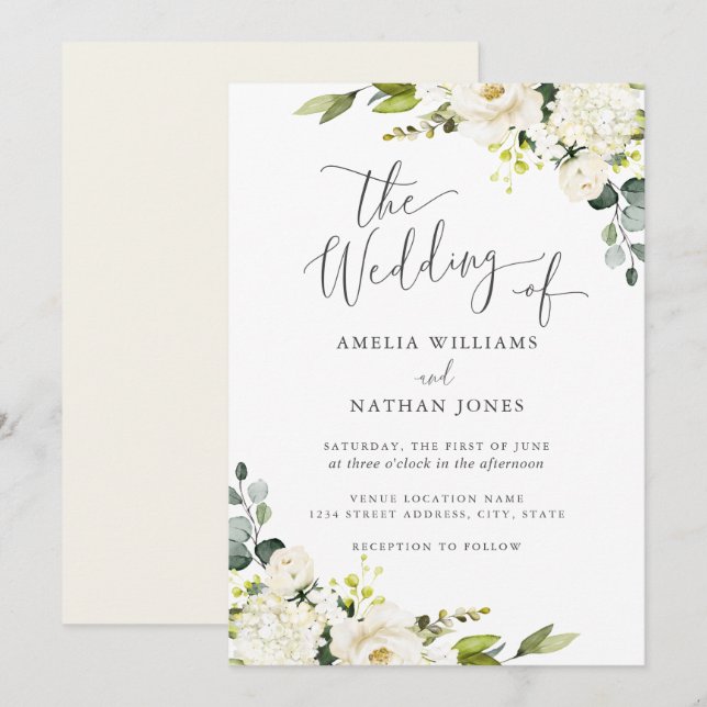 Invitation Champagne Vert Aquarelle Feuille Mariage (Devant / Derrière)
