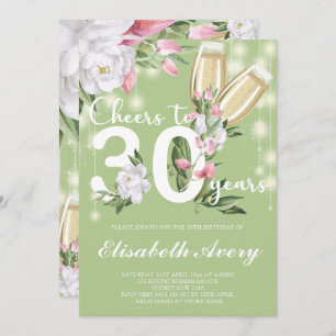 Invitation Champagne vert de luxe Floral 30e fête d'anniversa