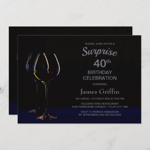 Invitation Champagne Vin Bleu Noir Surprise 40e anniversaire