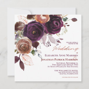 Invitation Champagne violet automne Floral Mariage géométriqu