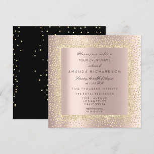 Invitation Champaigne Or Noir Confettis Sépia Paillettes Rose