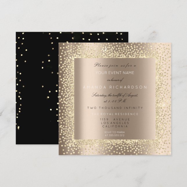 Invitation Champaigne Sepia Or Paillettes Confetti Lux (Devant / Derrière)