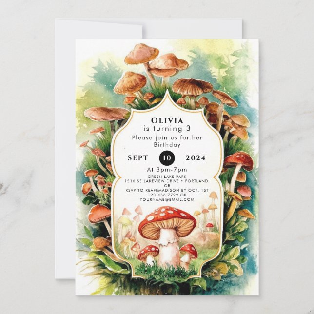 Invitation Champignon Boho coloré Anniversaire (Devant)