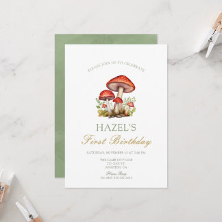Invitation Champignon d'aquarelle Woodland Automne 1er annive