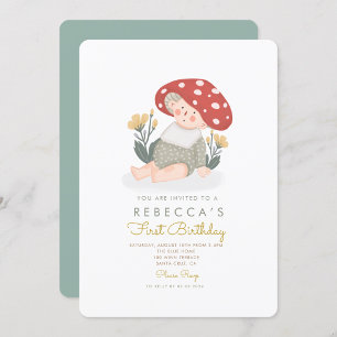 Invitation Champignon de bébé Forêt de bois Premier anniversa