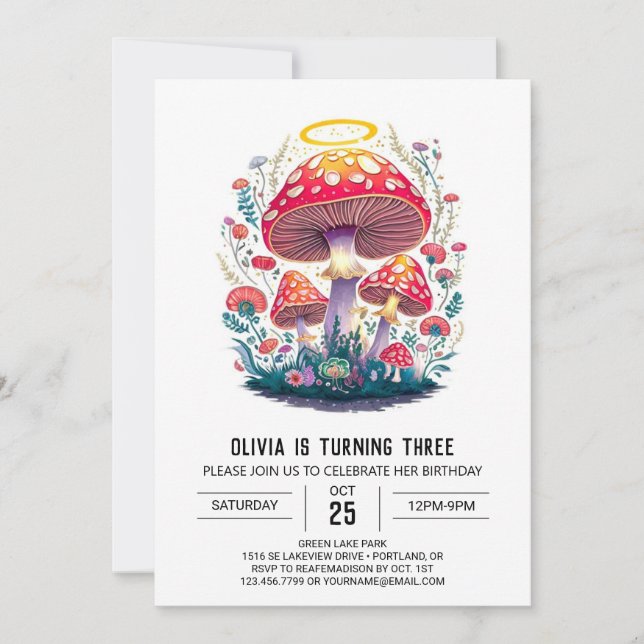 Invitation Champignon numérique Boho enchanté Anniversaire (Devant)