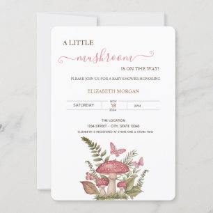 Invitation Champignons Aquarelle Papillons Baby Shower   