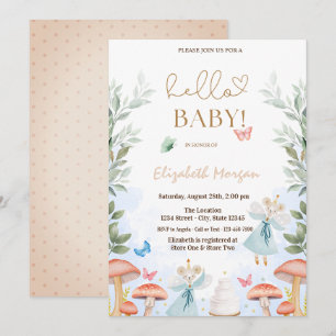 Invitation Champignons Aquarelle Papillons Points Baby Shower