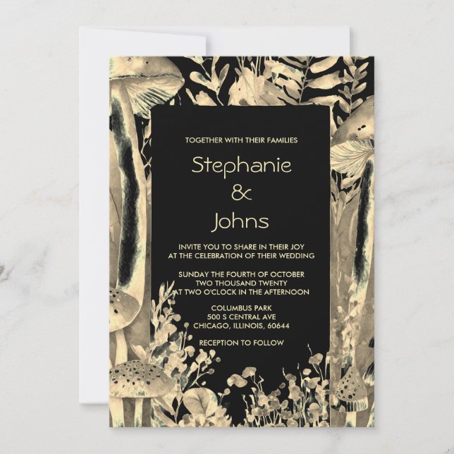 Invitation Champignons Brown en or noir sur mesure Mariage en (Devant)
