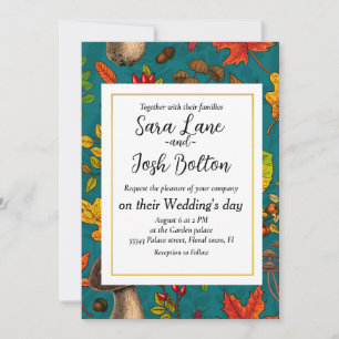 Invitation Champignons d'automne, feuilles, noix et baies sur