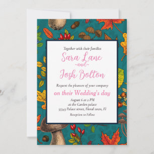 Invitation Champignons d'automne, feuilles, noix et baies sur