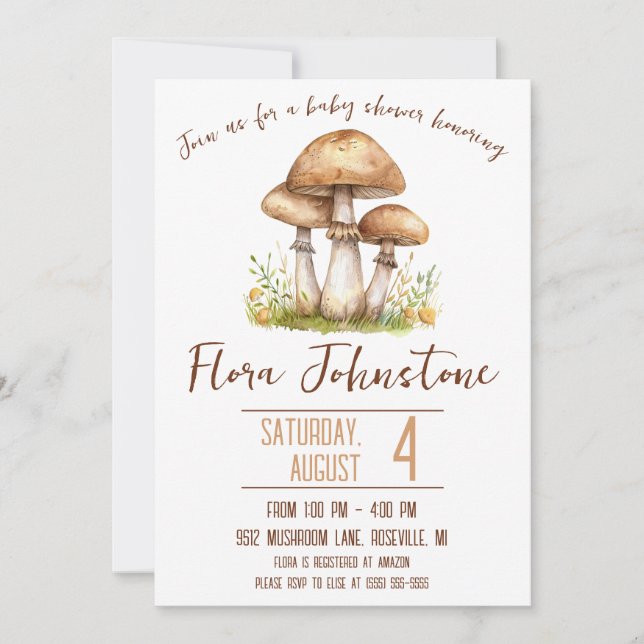 Invitation Champignons de bois Baby shower à thème (Devant)