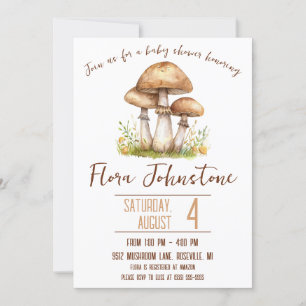Invitation Champignons de bois Baby shower à thème